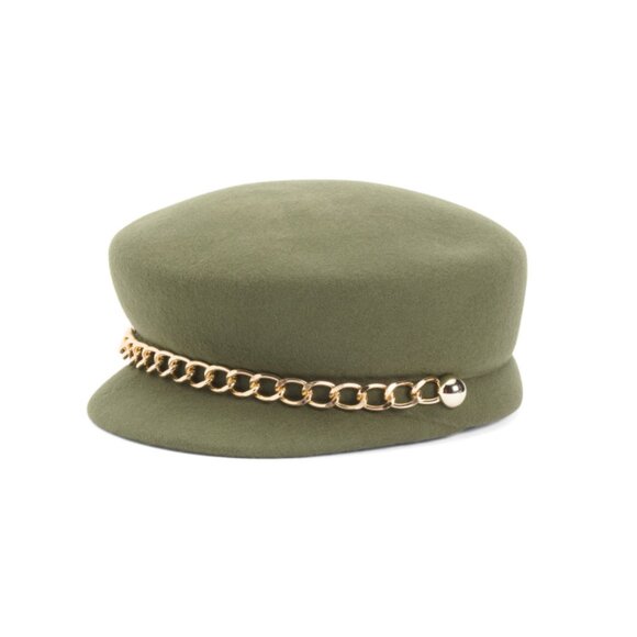 EUGENIA KIM Olive Wool Cap With Chain And Buttons - Picture 2 of 2